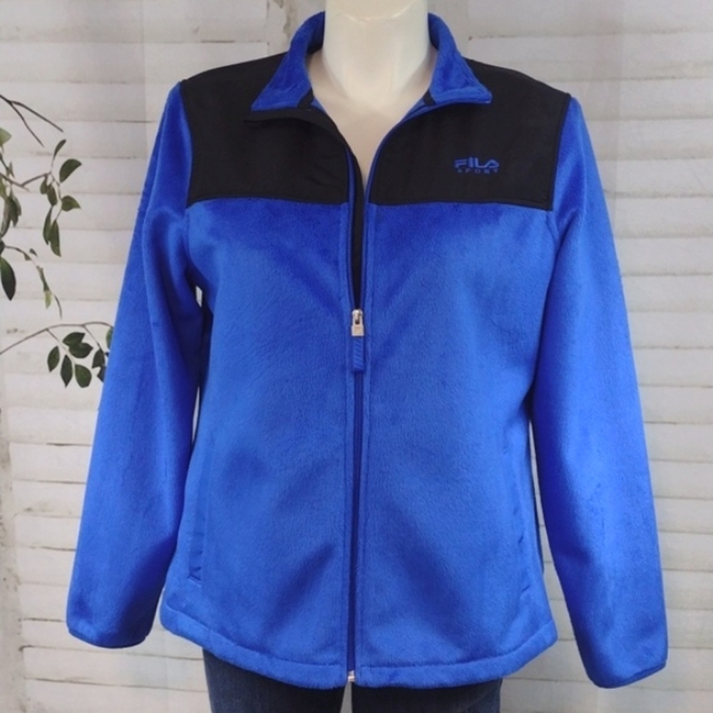 Fila Fleece Blue and Black Zip Up Jacket, Size XL